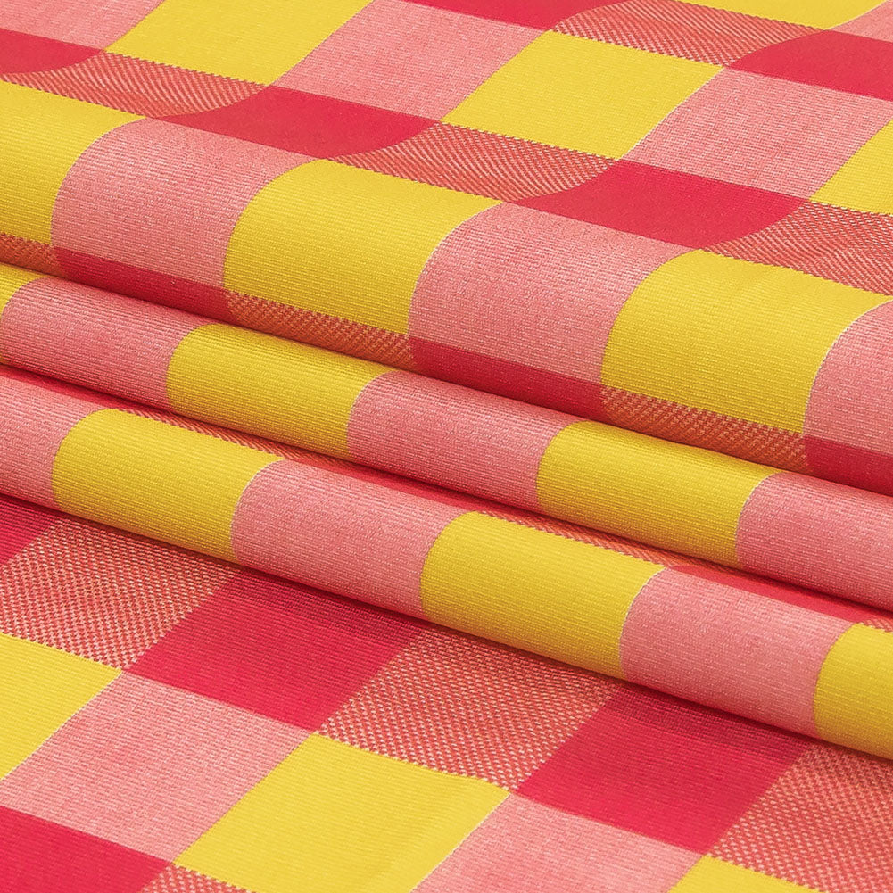 Hot Pink and Yellow Checks UV Protective Compression Swimwear Tricot with Aloe Vera Microcapsules - Folded