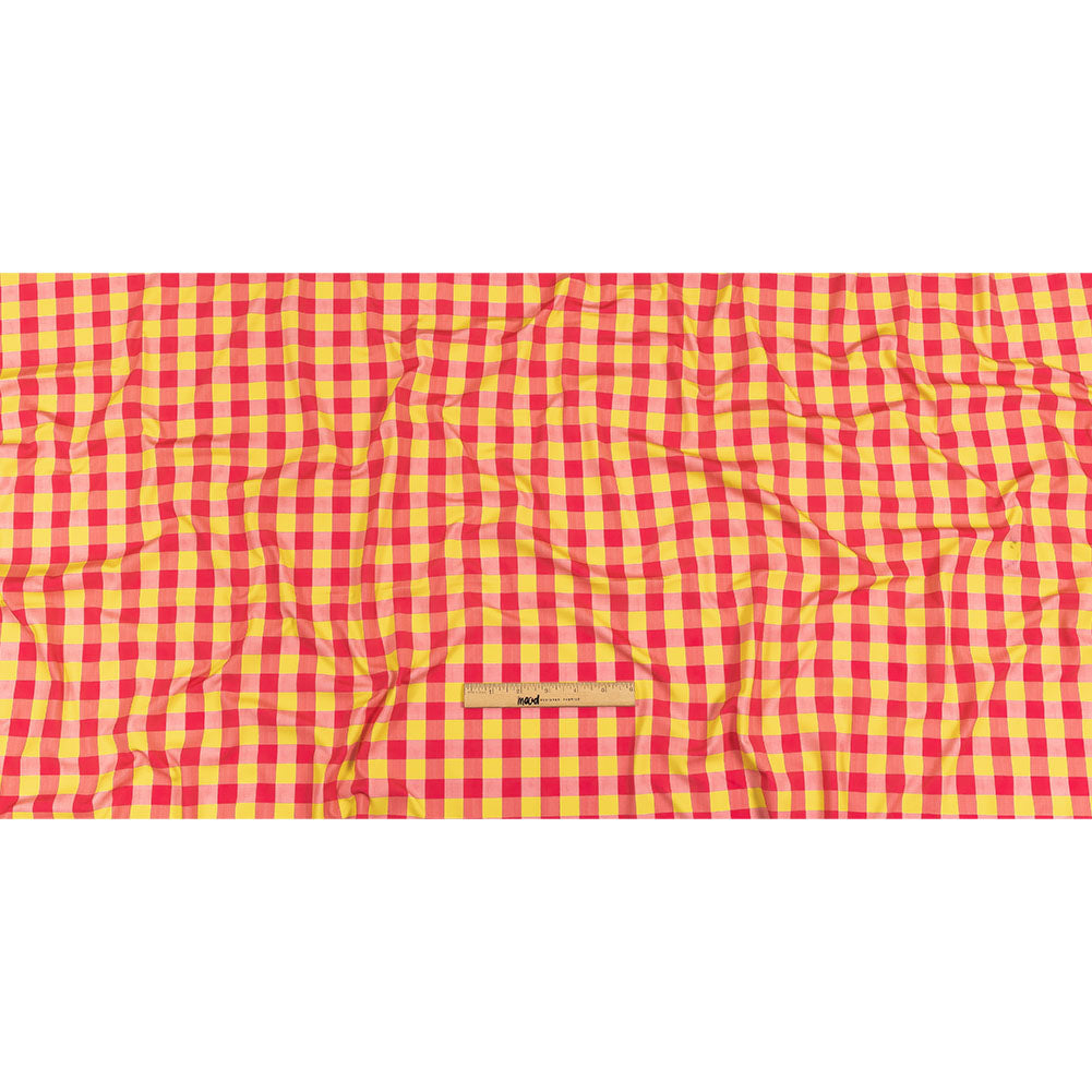 Hot Pink and Yellow Checks UV Protective Compression Swimwear Tricot with Aloe Vera Microcapsules - Full