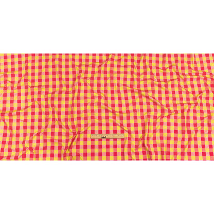 Hot Pink and Yellow Checks UV Protective Compression Swimwear Tricot with Aloe Vera Microcapsules