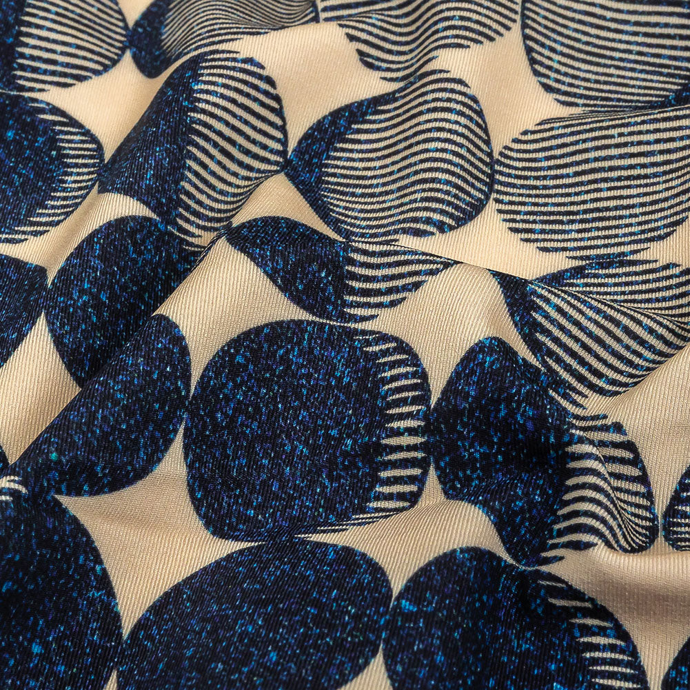 Insignia Blue and Cream Moon Phases UV Protective Compression Swimwear Tricot with Aloe Vera Microcapsules - Detail