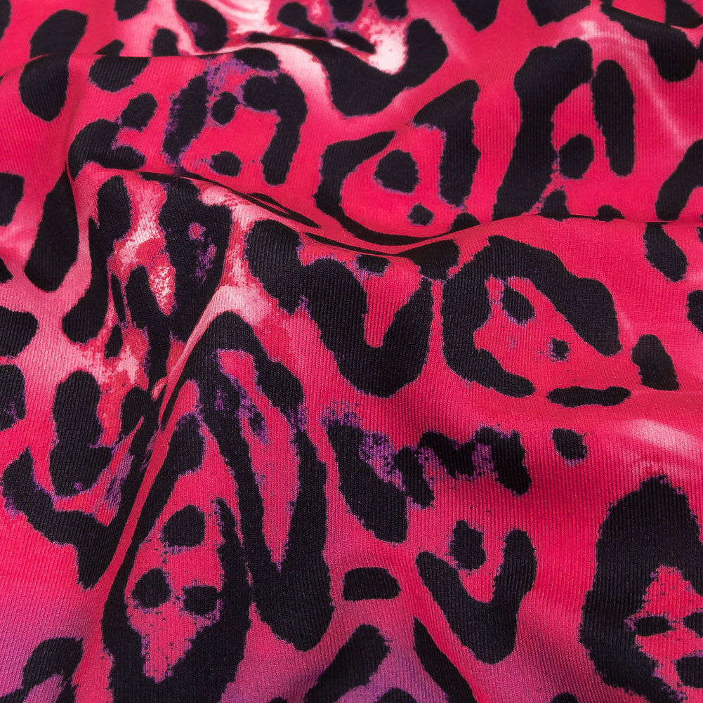 Compression Swimwear Tricot, UV Protective with Aloe Vera Microcapsules - Pink and Purple Tie Dye Leopard - Caye Collection - Detail