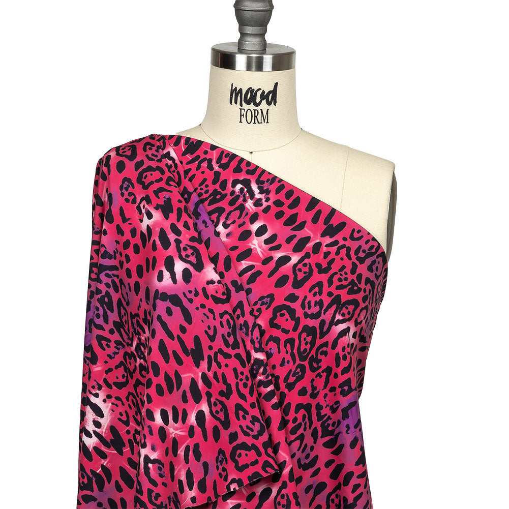 Compression Swimwear Tricot, UV Protective with Aloe Vera Microcapsules - Pink and Purple Tie Dye Leopard - Caye Collection - Drape