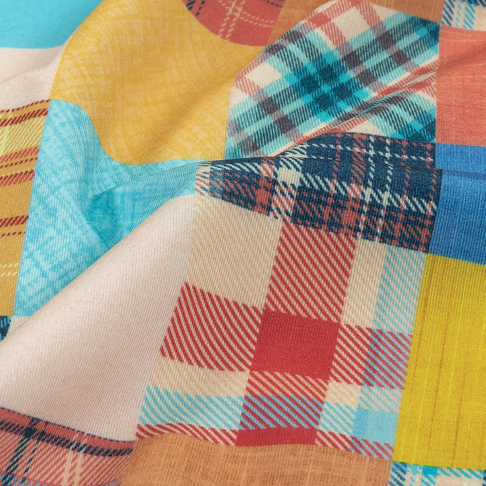 Compression Swimwear Tricot, UV Protective with Aloe Vera Microcapsules - Yellow, Orange and Blue Madras - Caye Collection - Detail
