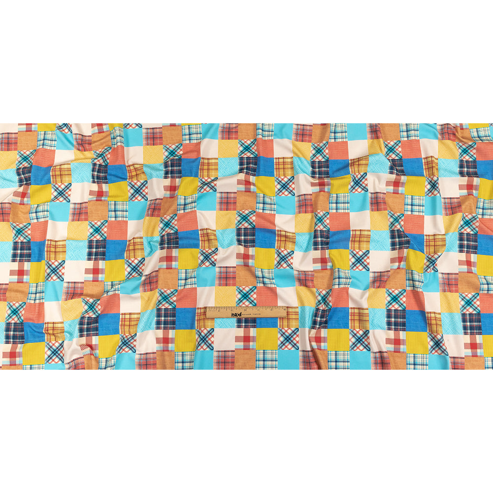 Compression Swimwear Tricot, UV Protective with Aloe Vera Microcapsules - Yellow, Orange and Blue Madras - Caye Collection - Full