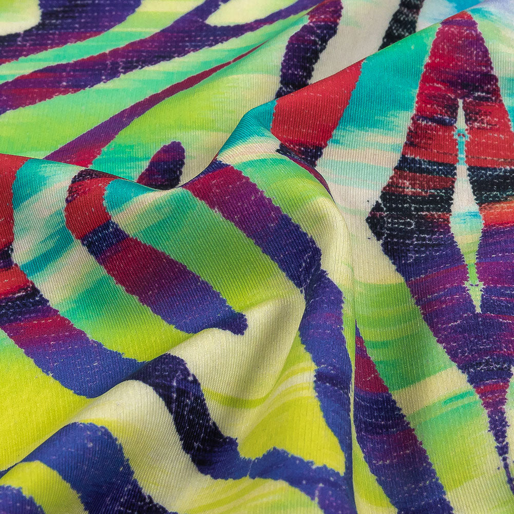 Pink, Teal and Lime Zebra Stripes UV Protective Compression Swimwear Tricot with Aloe Vera Microcapsules - Detail