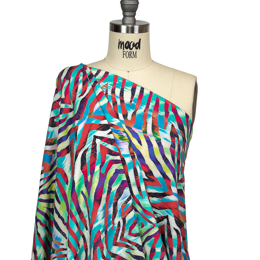 Pink, Teal and Lime Zebra Stripes UV Protective Compression Swimwear Tricot with Aloe Vera Microcapsules - Drape