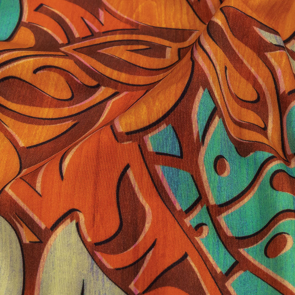 Orange and Turquoise Art Nouveau Leaves UV Protective Compression Swimwear Tricot with Aloe Vera Microcapsules - Detail