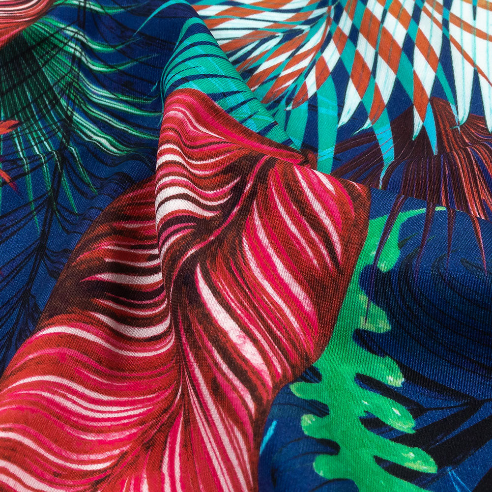 True Blue, Pink and Green Foliage UV Protective Compression Swimwear Tricot with Aloe Vera Microcapsules - Detail