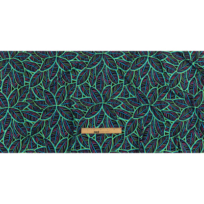 Black, Green and Blue Leaves UV Protective Compression Swimwear Tricot with Aloe Vera Microcapsules