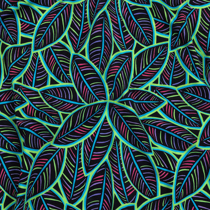 Black, Green and Blue Leaves UV Protective Compression Swimwear Tricot with Aloe Vera Microcapsules
