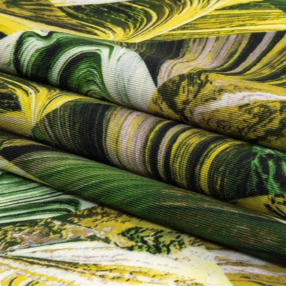 Green and Yellow Marbled Warped Diamonds UV Protective Compression Swimwear Tricot with Aloe Vera Microcapsules Folded