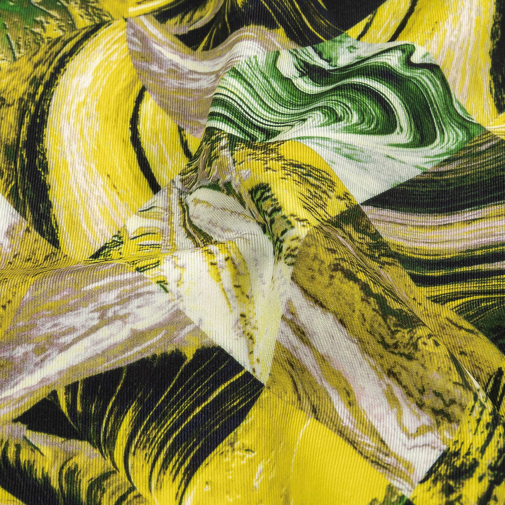 Green and Yellow Marbled Warped Diamonds UV Protective Compression Swimwear Tricot with Aloe Vera Microcapsules Detail