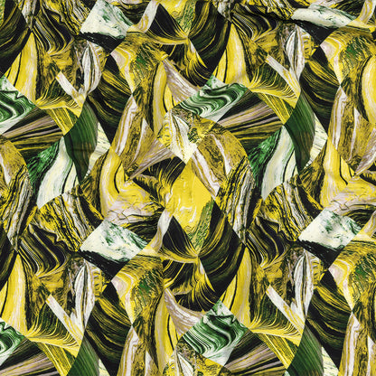 Green and Yellow Marbled Warped Diamonds UV Protective Compression Swimwear Tricot with Aloe Vera Microcapsules