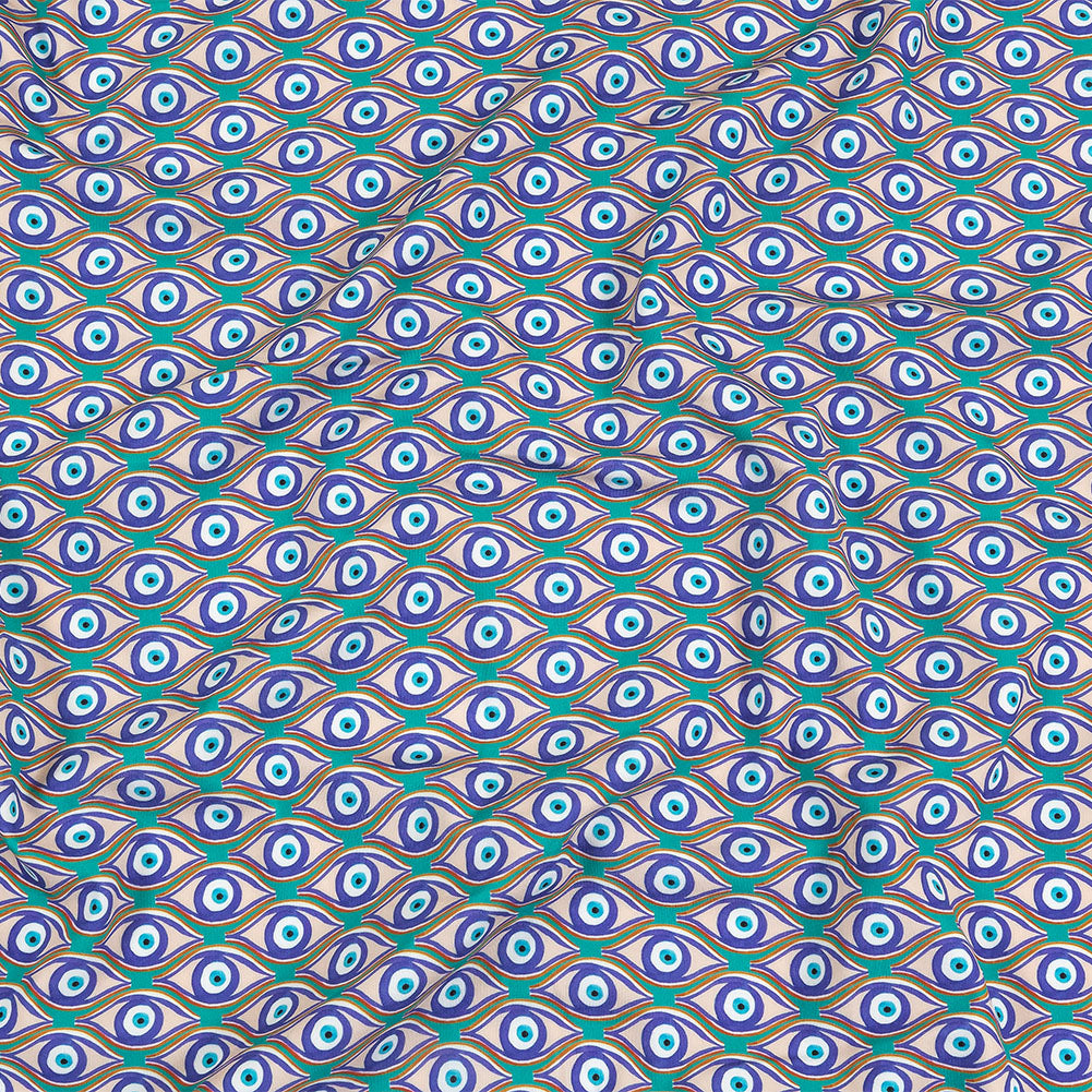 Green and Blue Evil Eye UV Protective Compression Swimwear Tricot with Aloe Vera Microcapsules