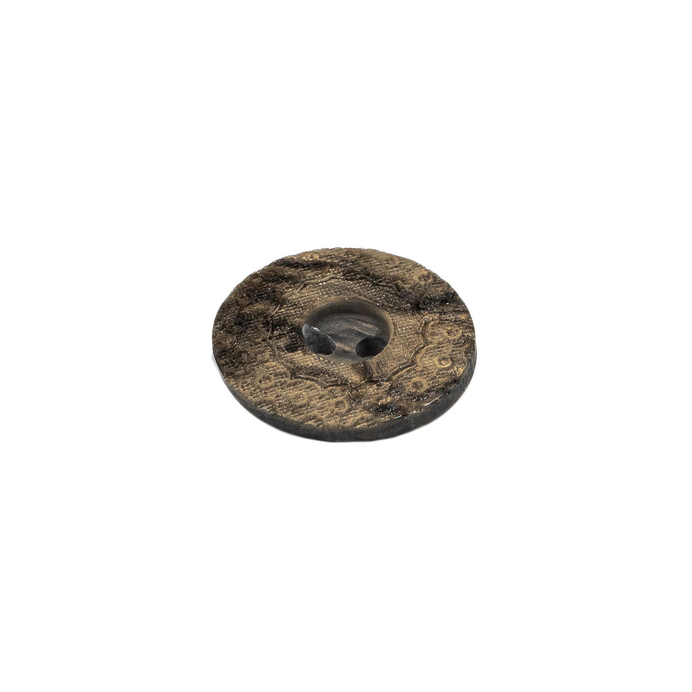 Italian Brown and Tan Wood-Look Lacy Textured Wide Rim 2-Hole Plastic Button - 24L/15mm Folded