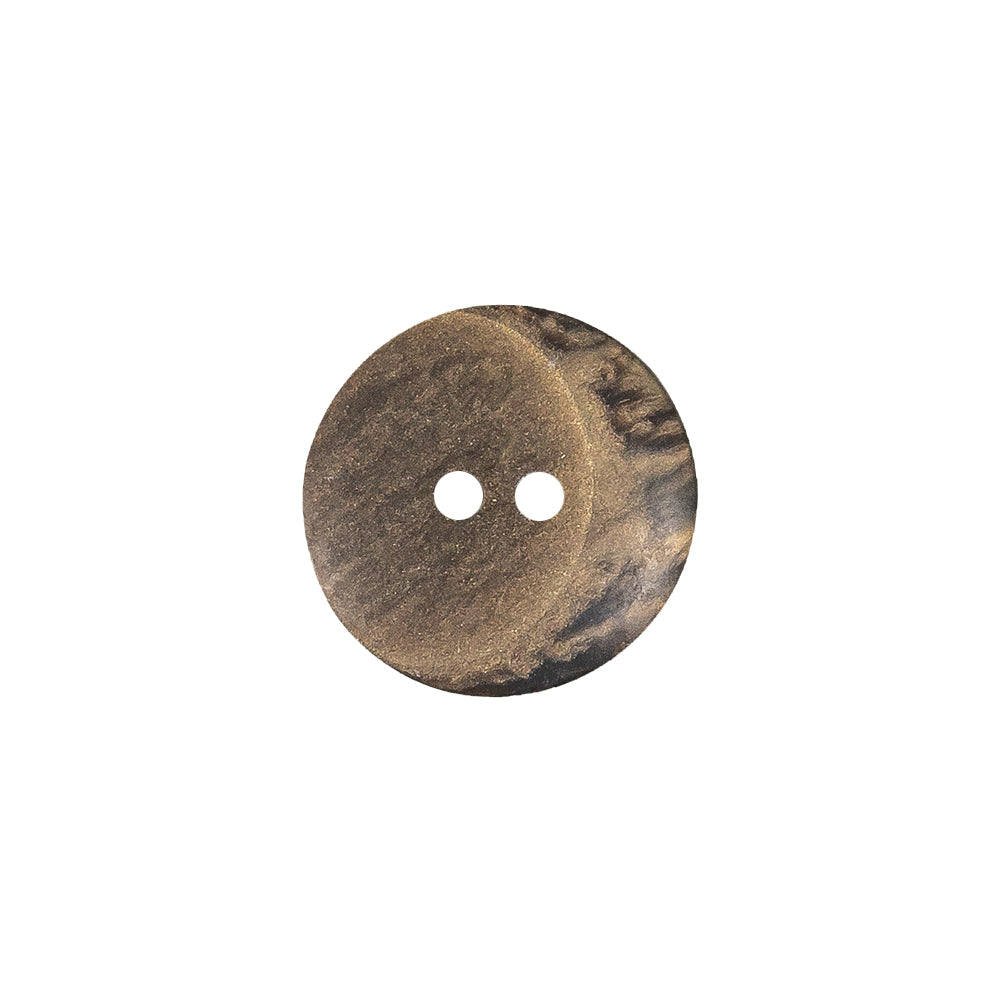 Italian Brown and Tan Wood-Look Lacy Textured Wide Rim 2-Hole Plastic Button - 24L/15mm Detail