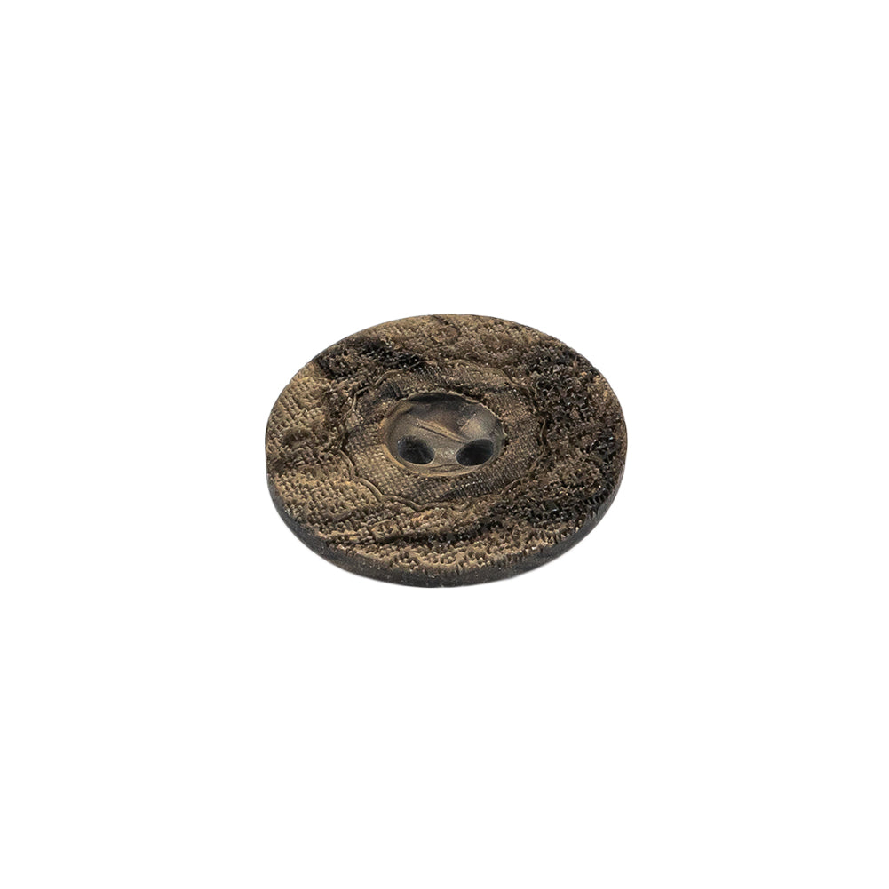 Italian Brown and Tan Wood-Look Lacy Textured Wide Rim 2-Hole Plastic Button - 28L/18mm Folded