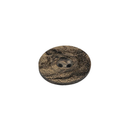 Italian Brown and Tan Wood-Look Lacy Textured Wide Rim 2-Hole Plastic Button - 28L/18mm Folded