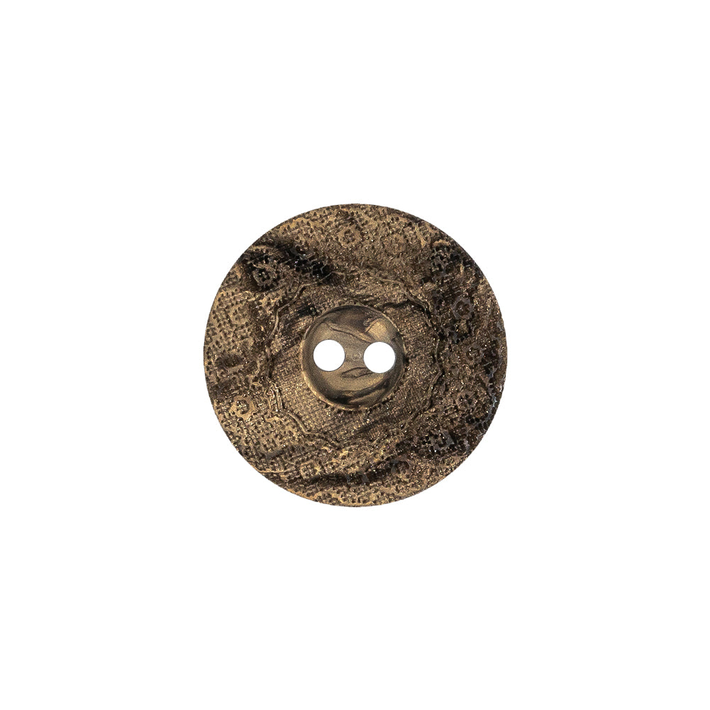 Italian Brown and Tan Wood-Look Lacy Textured Wide Rim 2-Hole Plastic Button - 28L/18mm