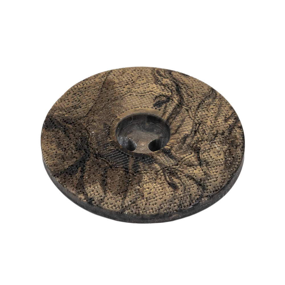Italian Brown and Tan Wood-Look Lacy Textured Wide Rim 2-Hole Plastic Button - 44L/28mm Folded