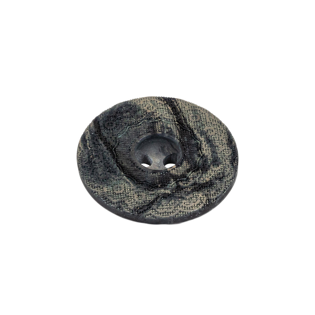 Italian Meteorite and Gold Swirled Lacy Textured Wide Rim 2-Hole Plastic Button - 36L/23mm Folded