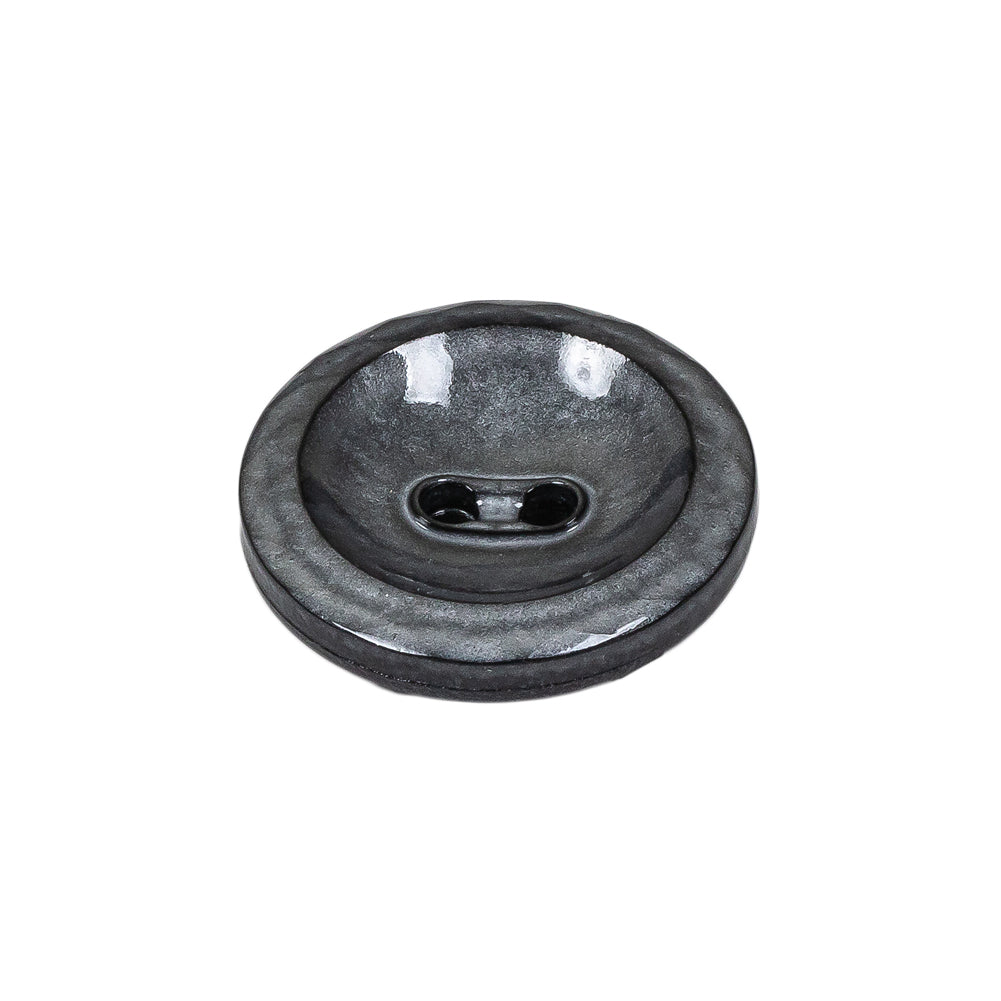 Cool Gray and Black Enamel-Look 2-Hole Plastic Dish Button - 36L/23mm Folded