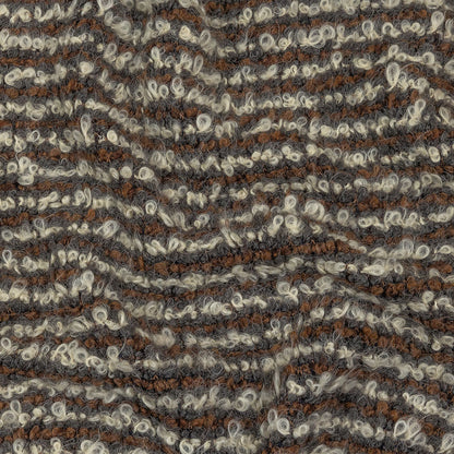 Brown, Charcoal and Off White Striped Plush Boucle Wool Knit