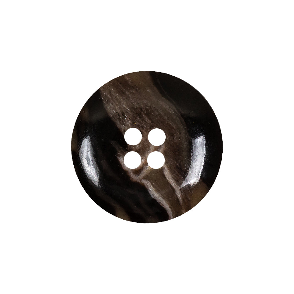 Dark Brown and Almond Mottled Semitransparent 4-Hole Rolled Rim Plastic Button - 34L/21.5mm Detail