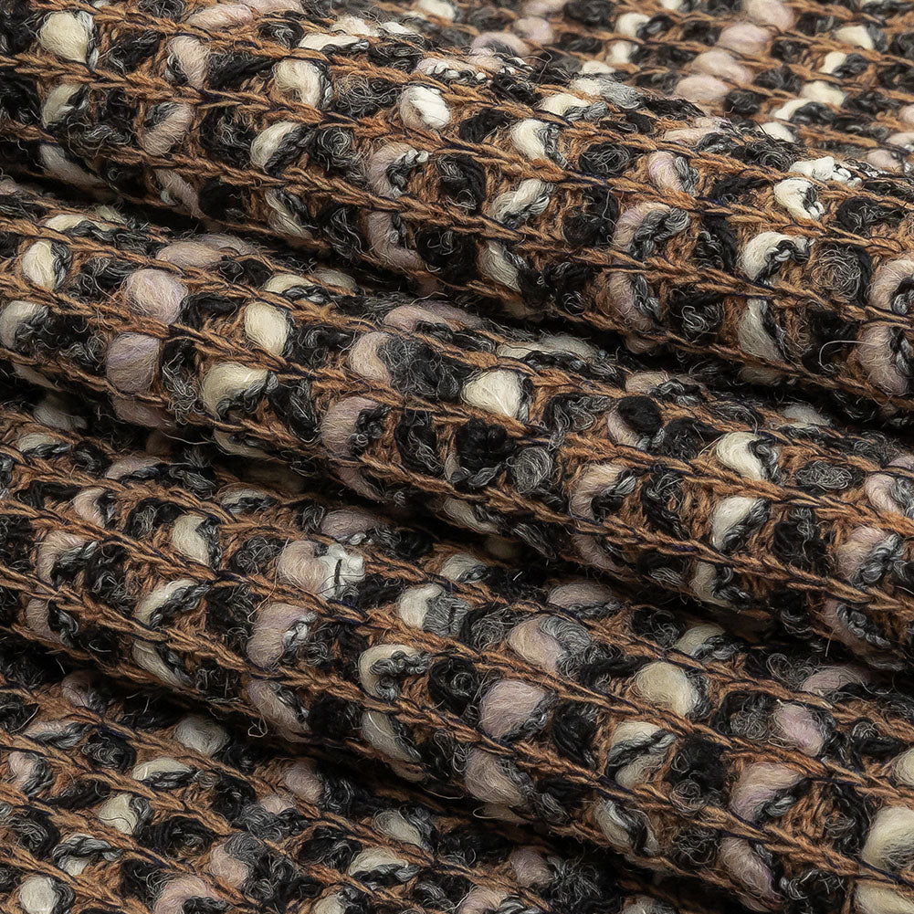 Italian Tan, Charcoal and Cream Striped Boucle Chunky Wool Knit Folded