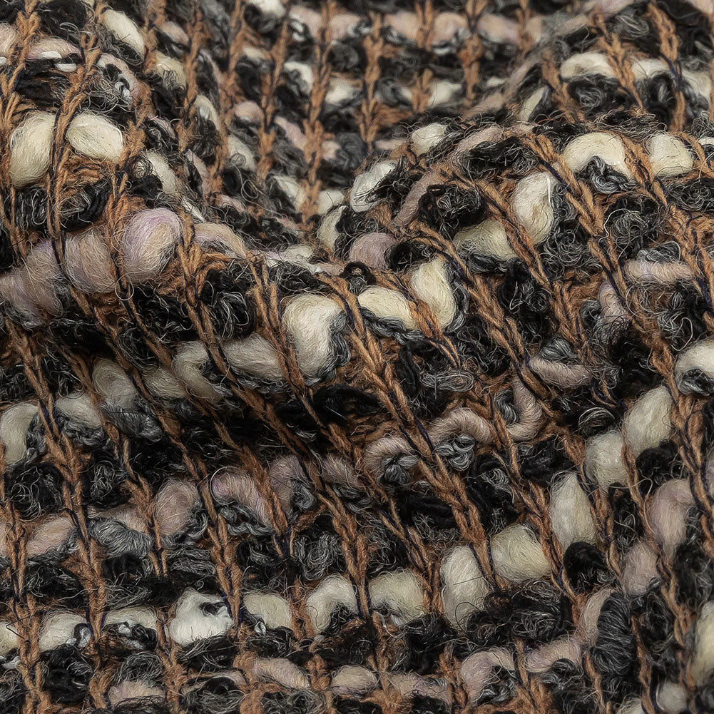 Italian Tan, Charcoal and Cream Striped Boucle Chunky Wool Knit Detail