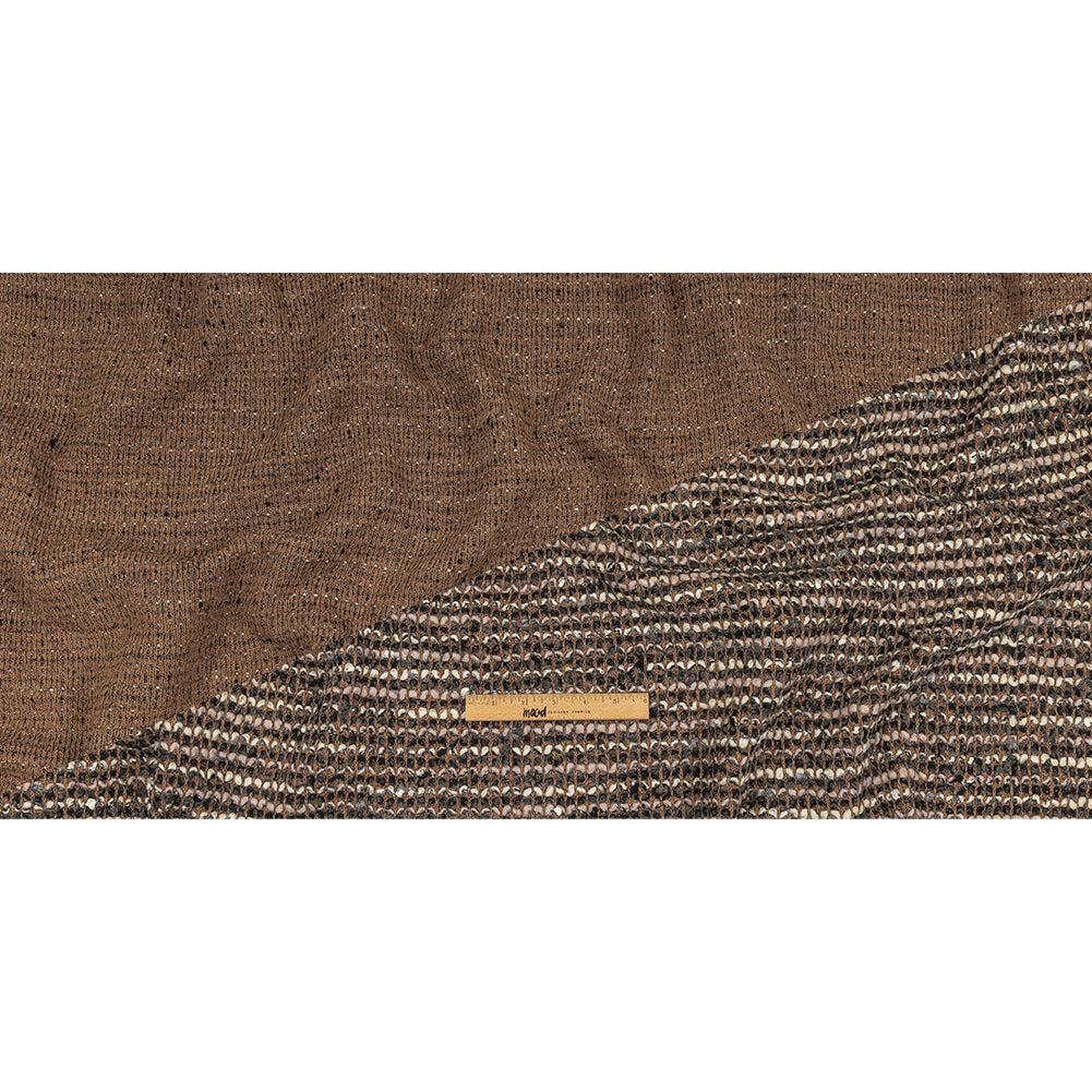 Italian Tan, Charcoal and Cream Striped Boucle Chunky Wool Knit Full