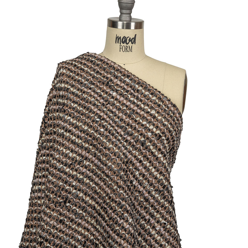 Italian Tan, Charcoal and Cream Striped Boucle Chunky Wool Knit Drape