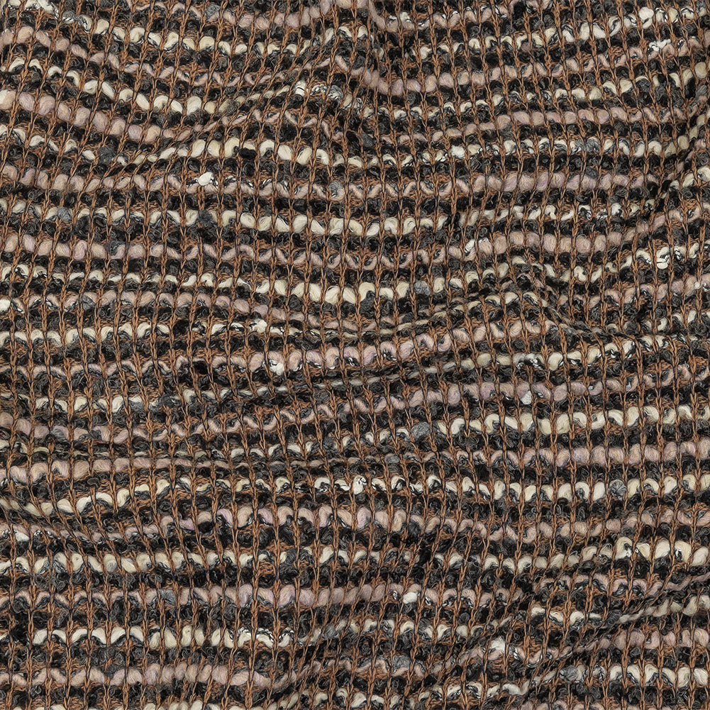 Italian Tan, Charcoal and Cream Striped Boucle Chunky Wool Knit