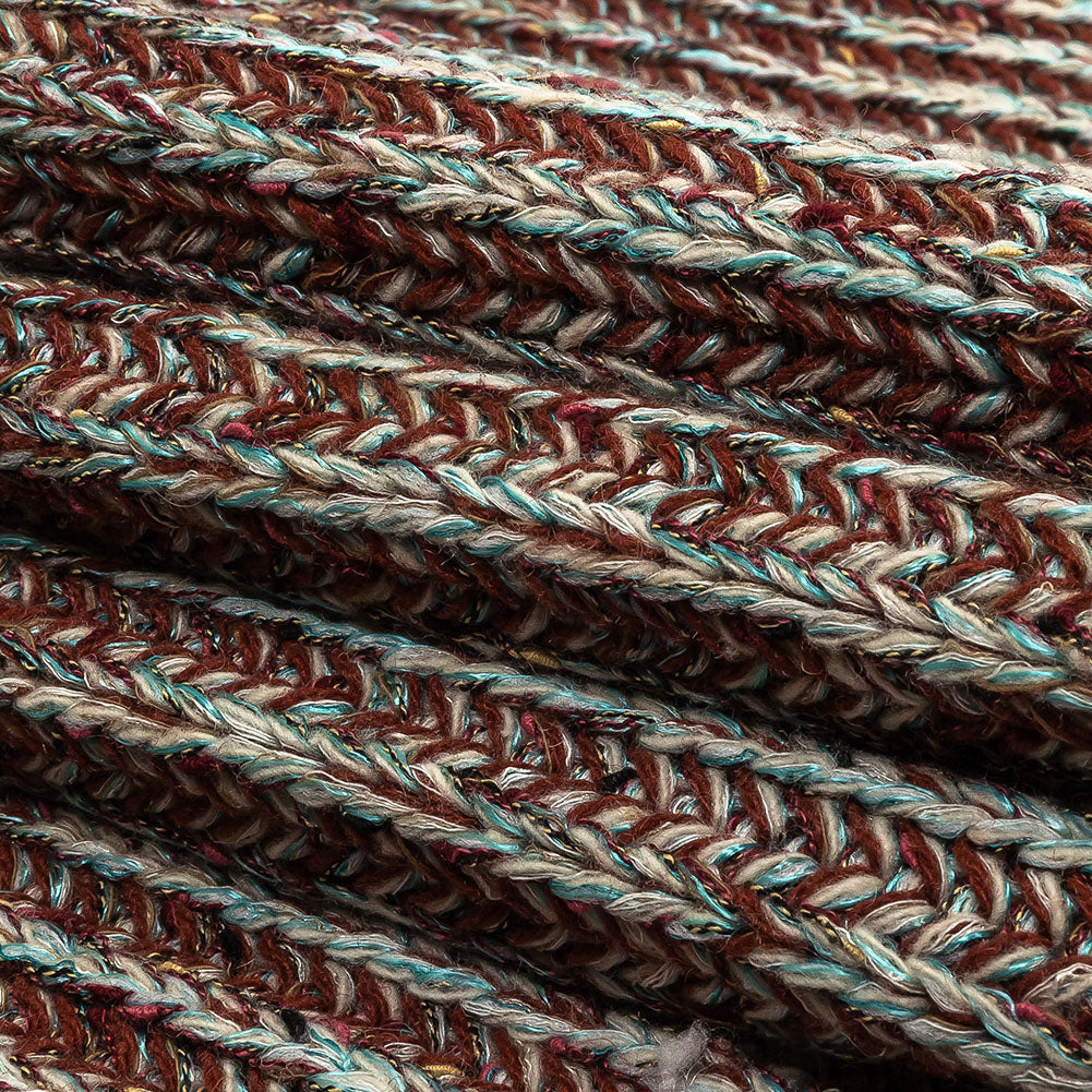 Tanager Turquoise, Rust Orange and Striped Mustard Chunky Sweater Knit Folded