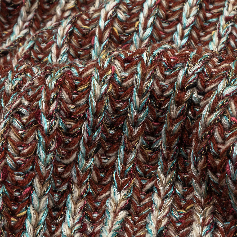 Tanager Turquoise, Rust Orange and Striped Mustard Chunky Sweater Knit Detail
