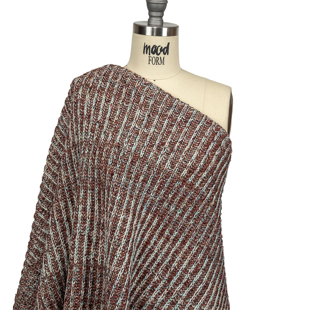 Tanager Turquoise, Rust Orange and Striped Mustard Chunky Sweater Knit Drape