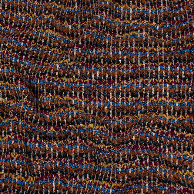 Italian Rust, Fuchsia and Blue Striped Boucled Chunky Wool Sweater Knit