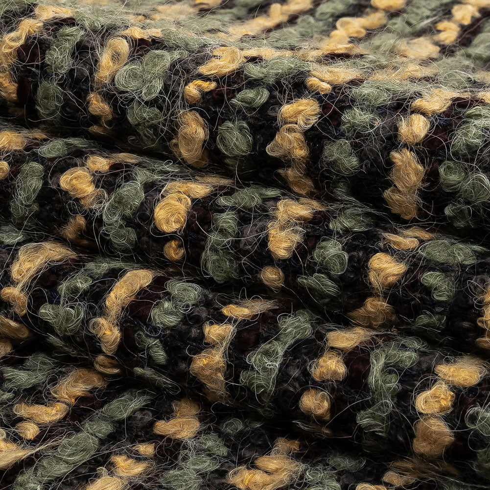 Yellow Beige, Tea and Coffee Striped Boucle Chunky Wool Sweater Knit Folded
