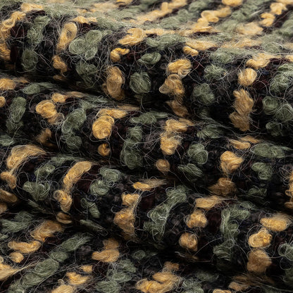 Yellow Beige, Tea and Coffee Striped Boucle Chunky Wool Sweater Knit Folded