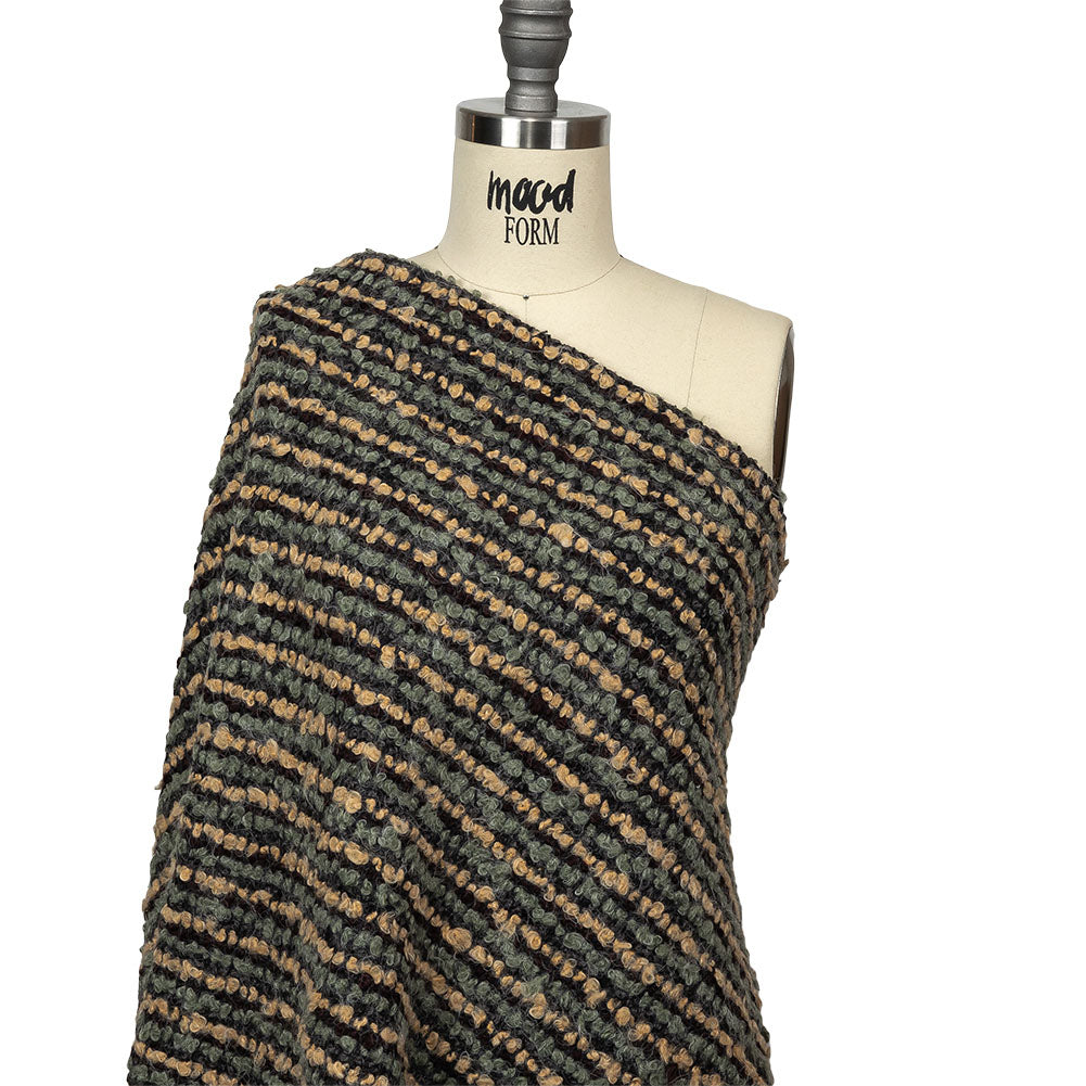 Yellow Beige, Tea and Coffee Striped Boucle Chunky Wool Sweater Knit Drape