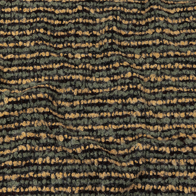 Yellow Beige, Tea and Coffee Striped Boucle Chunky Wool Sweater Knit