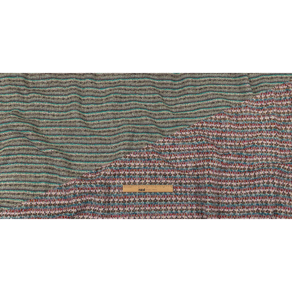 Italian Taupe, Keepsake Lilac and Teal Striped Boucle Chunky Wool Sweater Knit Full