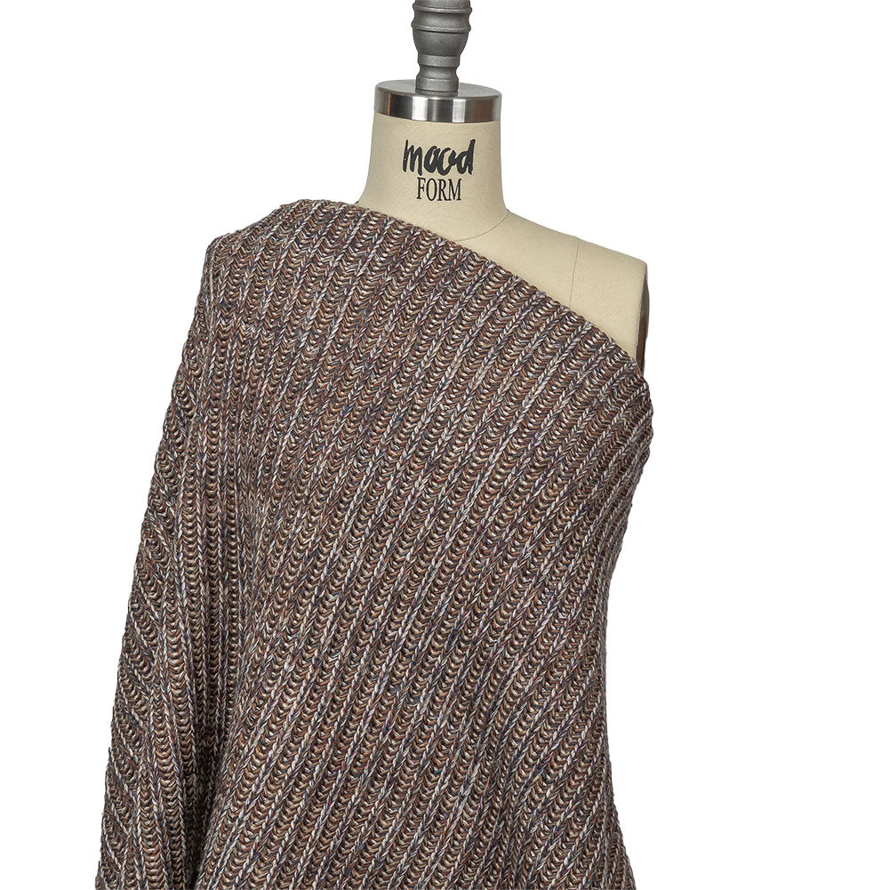 Italian Beige, Barrier Reef and White Tweedy Blended Wool Ribbed Sweater Knit Drape
