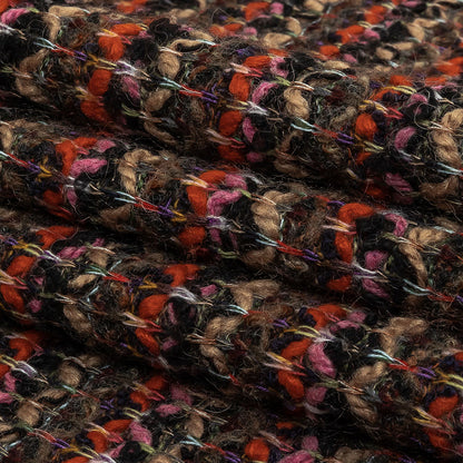 Italian Pink, Black and Orange Striped Boucle Chunky Blended Wool Sweater Knit Folded