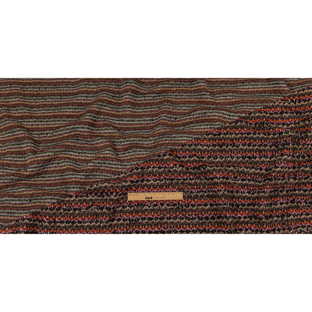 Italian Pink, Black and Orange Striped Boucle Chunky Blended Wool Sweater Knit Full