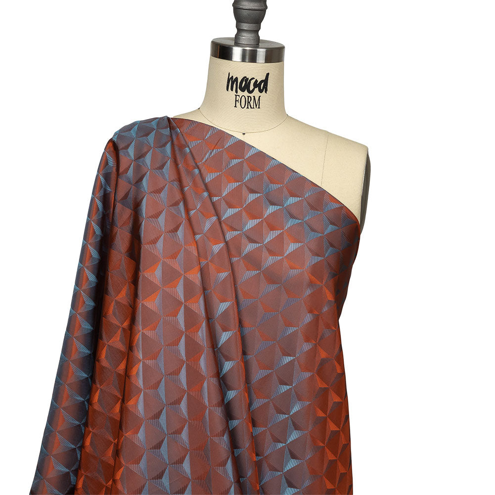 Blue and Orange Bi-Color Triangles Jacquard Lining - Drape