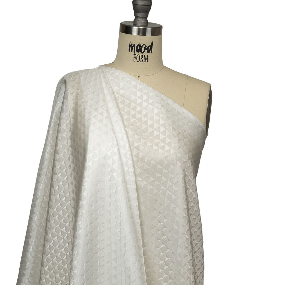 White Tonal Small Triangles Jacquard Lining - Drape