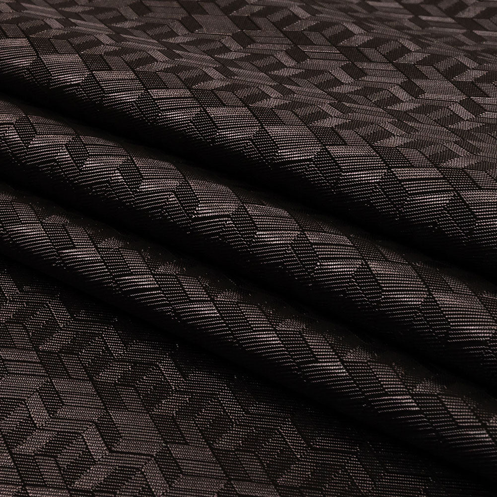 Black and Charcoal Faux 3D Boxes Jacquard Lining - Folded
