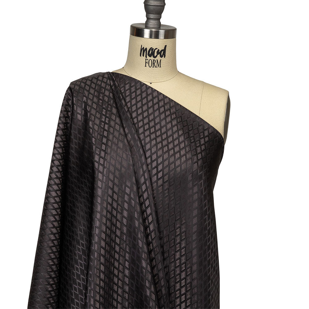 Black and Charcoal Diamonds Jacquard Lining - Drape