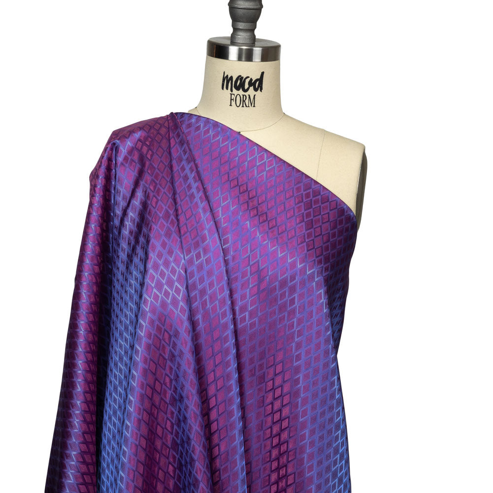 Magenta and Blue Bi-Color Diamonds Jacquard Lining - Drape